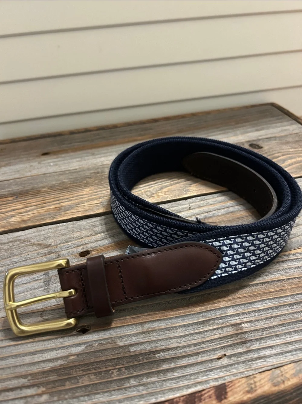 Vineyard Vines Navy & Brown Patterned Whale Belt